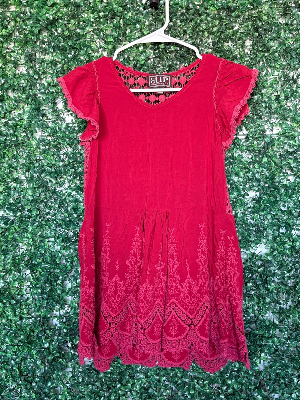 Cowgirl Up Red Embroidered Flutter Sleeve Blouse